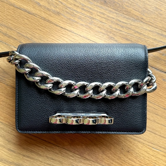 Alexander McQueen Handbags - Alexander McQueen Four-ring black leather mini Crossbody Bag.